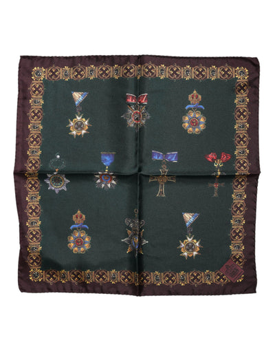 Dolce & Gabbana Grüne Medaillen Seide Quadratischer Foulardschal