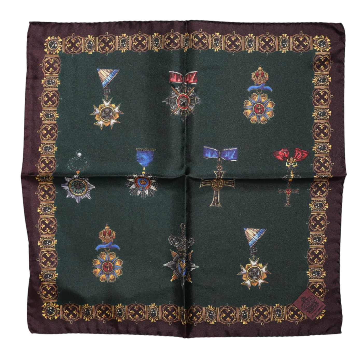 Dolce & Gabbana Grüne Medaillen Seide Quadratischer Foulardschal