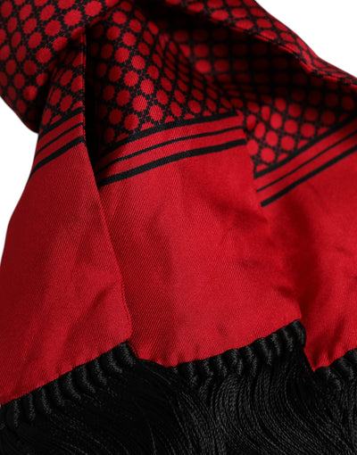 Dolce & Gabbana Rot gepunktete Seidenfransen Herren Foulardschal