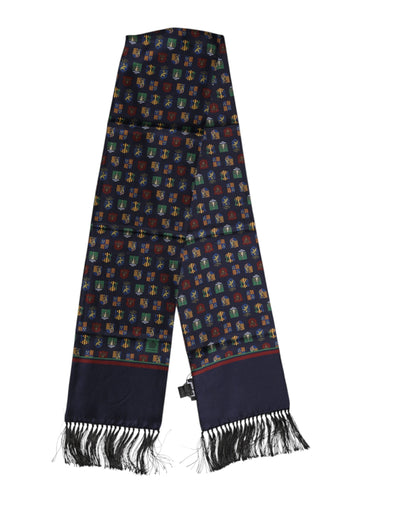 Dolce & Gabbana Foulardschal aus blauer Seide mit gedruckten Fransen