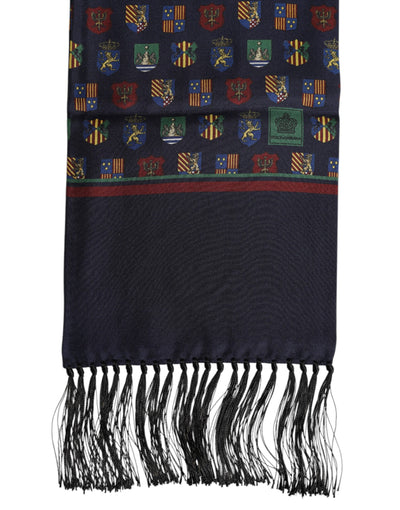 Dolce & Gabbana Foulardschal aus blauer Seide mit gedruckten Fransen