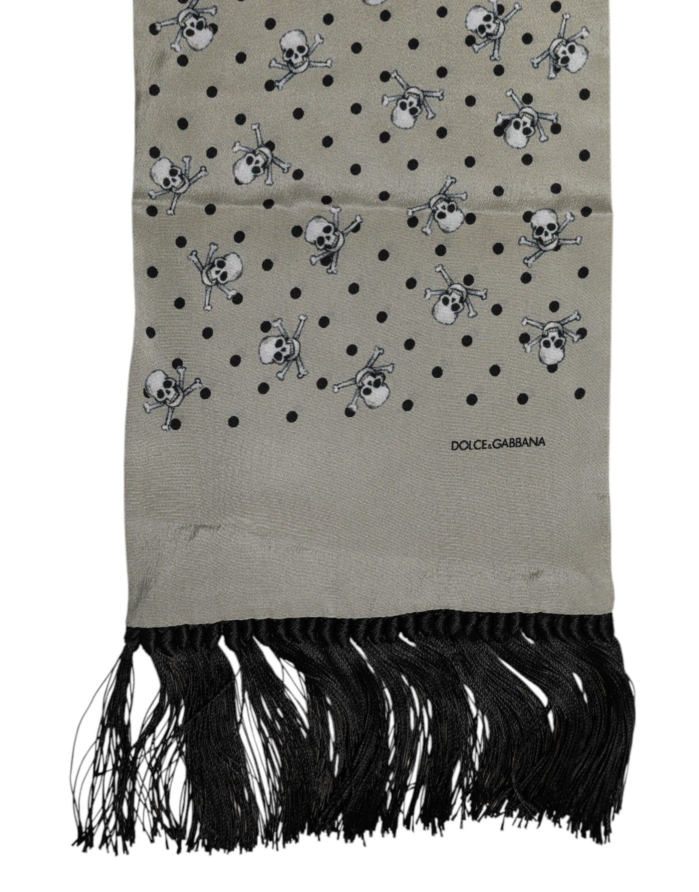 Dolce & Gabbana Graue Totenköpfe Seide Fransen Männer Foulard Schal