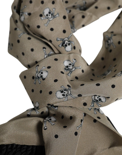 Dolce & Gabbana Graue Totenköpfe Seide Fransen Männer Foulard Schal
