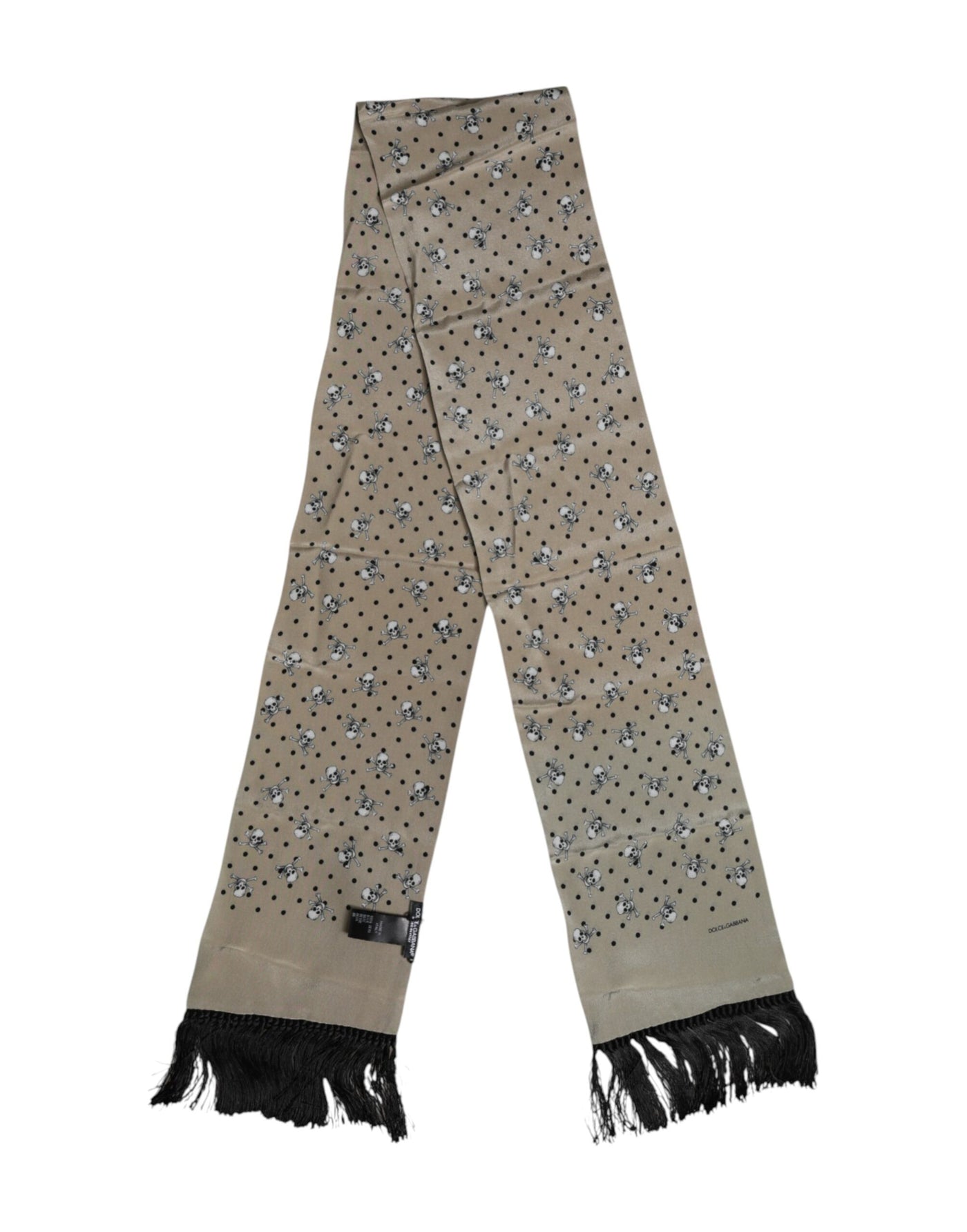 Dolce & Gabbana Graue Totenköpfe Seide Fransen Männer Foulard Schal