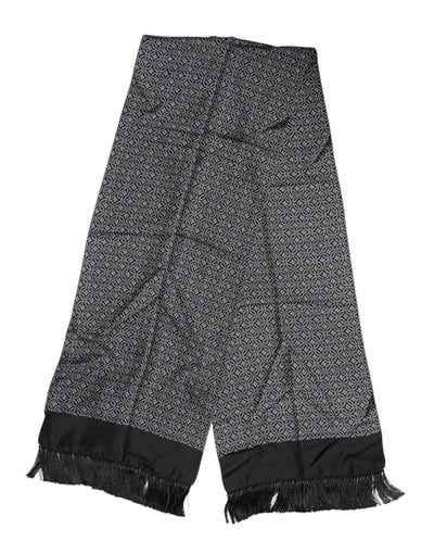 Dolce & Gabbana Schwarz gemusterte Fransen Männer Foulard Schal