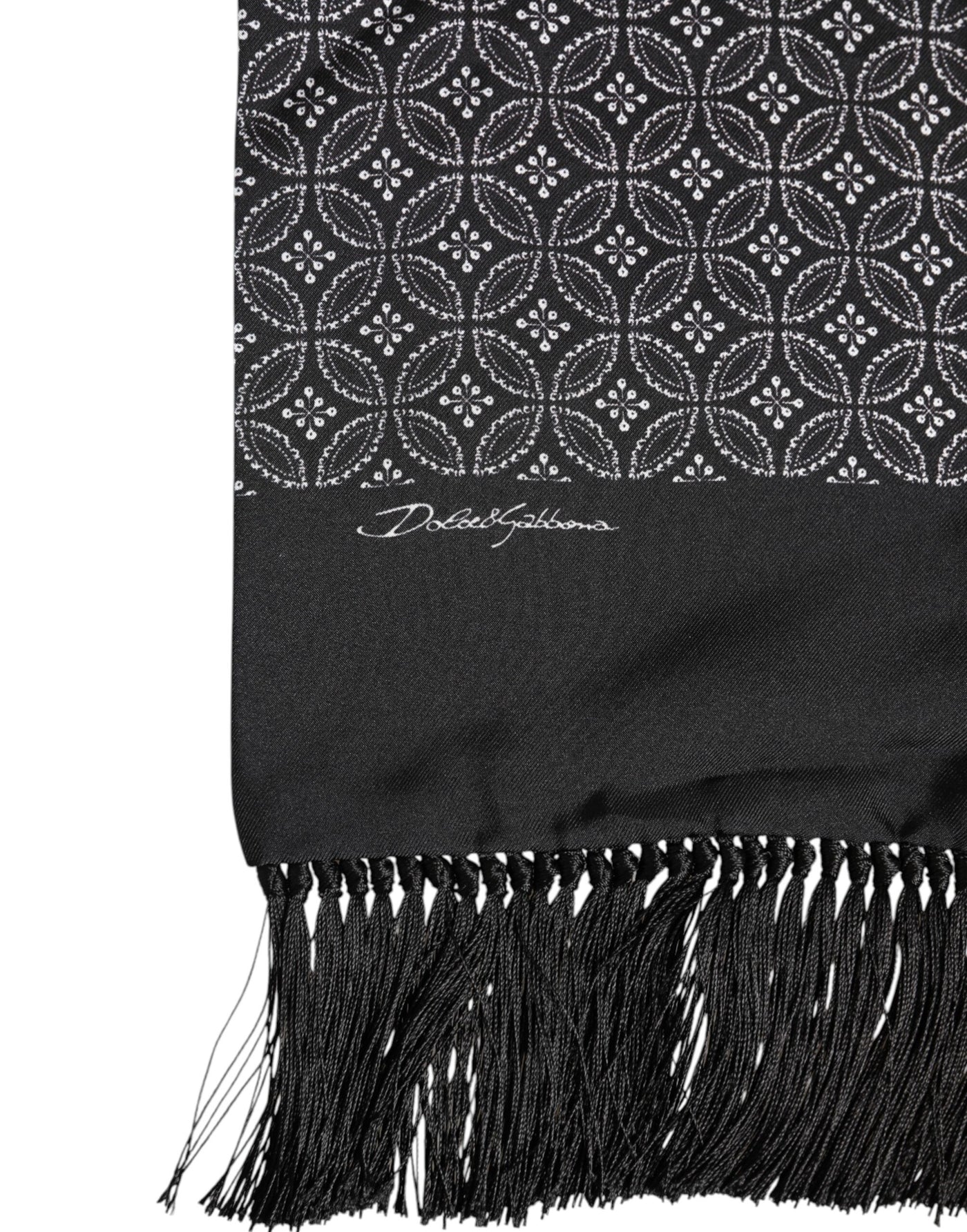 Dolce & Gabbana Schwarz gemusterte Fransen Männer Foulard Schal