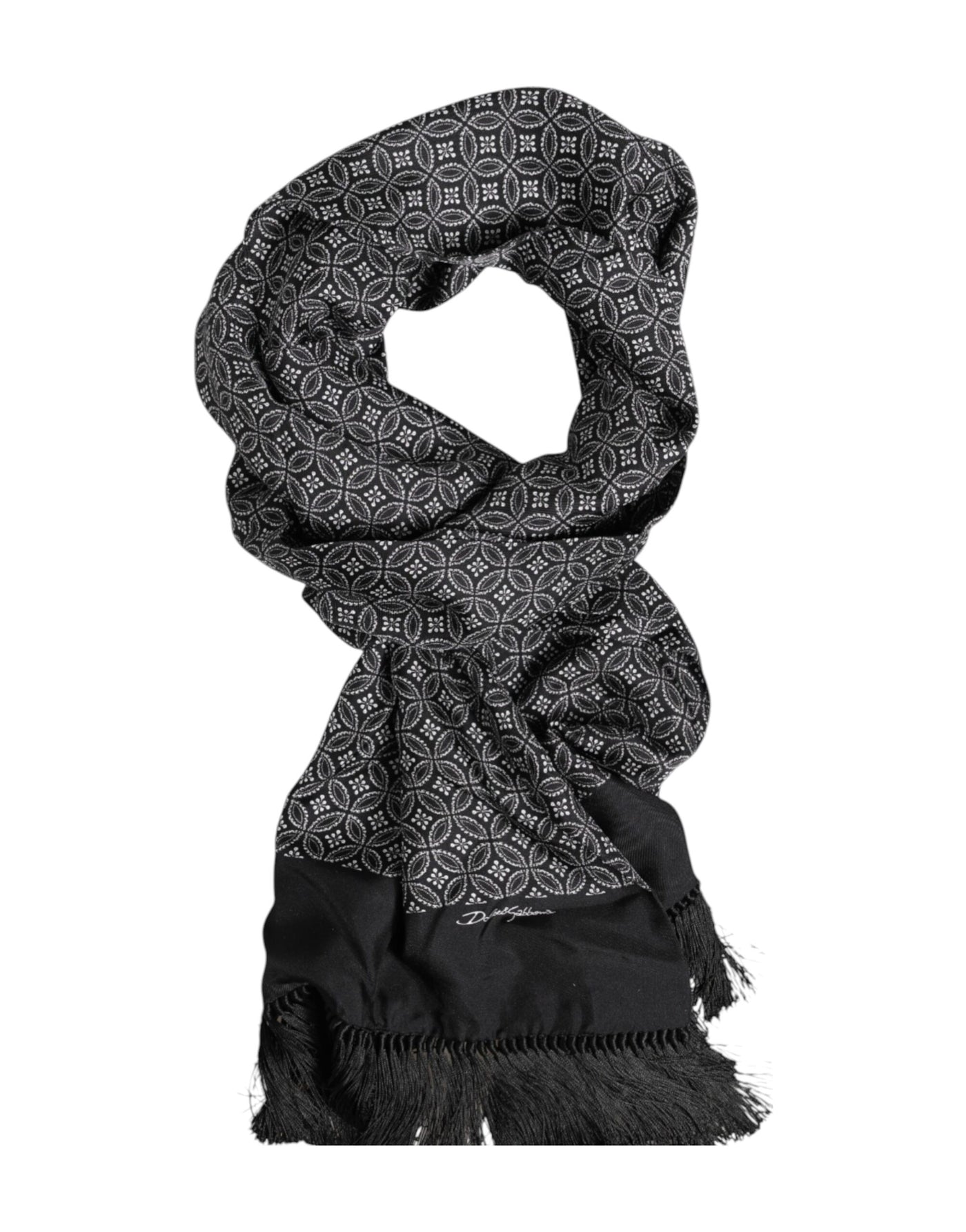 Dolce & Gabbana Schwarz gemusterte Fransen Männer Foulard Schal