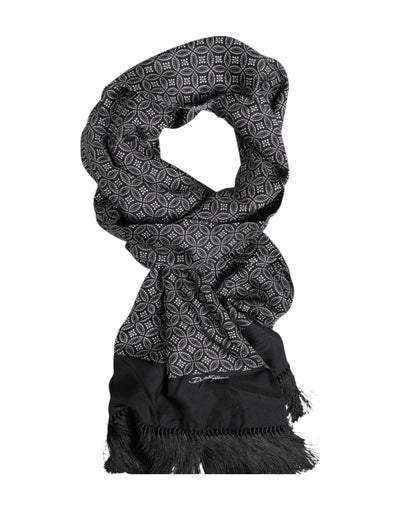 Dolce & Gabbana Schwarz gemusterte Fransen Männer Foulard Schal