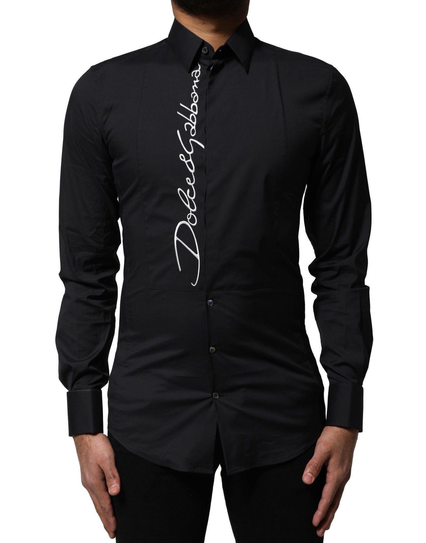 Dolce & Gabbana Schwarzes SICILIA Logo Herrenhemd aus Baumwolle