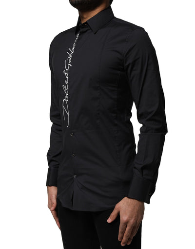 Dolce & Gabbana Schwarzes SICILIA Logo Herrenhemd aus Baumwolle