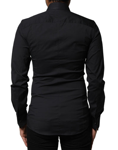 Dolce & Gabbana Schwarzes SICILIA Logo Herrenhemd aus Baumwolle