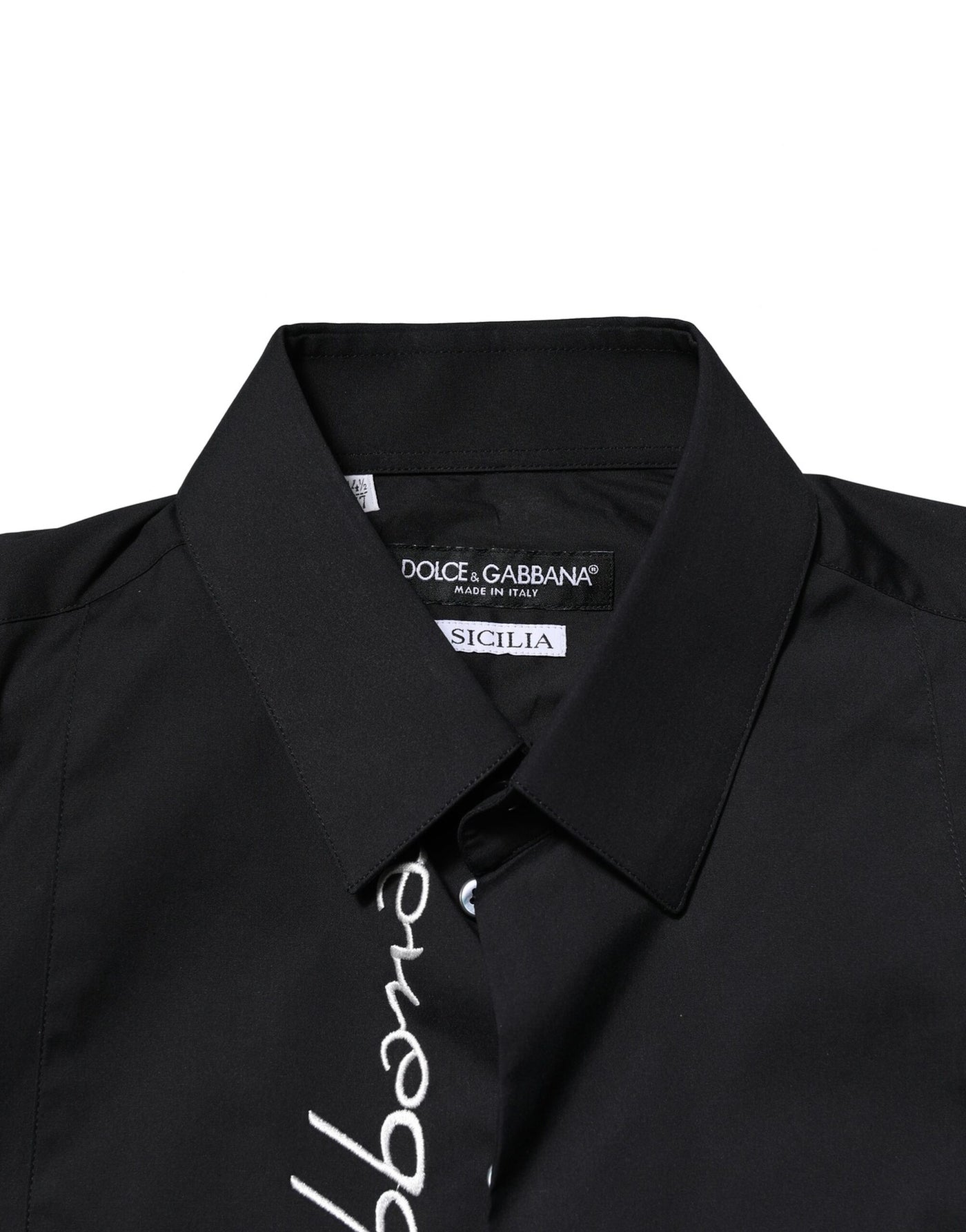 Dolce & Gabbana Schwarzes SICILIA Logo Herrenhemd aus Baumwolle