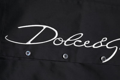 Dolce & Gabbana Schwarzes SICILIA Logo Herrenhemd aus Baumwolle