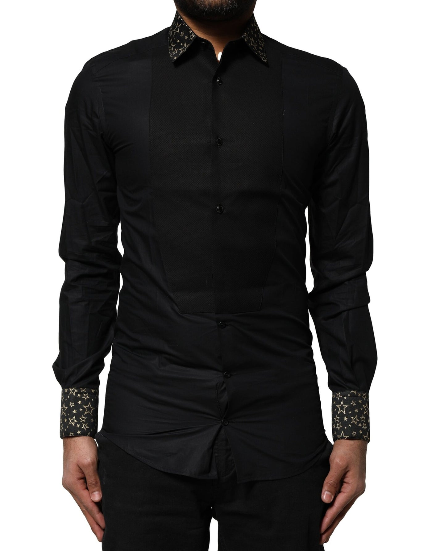 Dolce & Gabbana Schwarzes Baumwollhemd GOLD mit langen Ärmeln