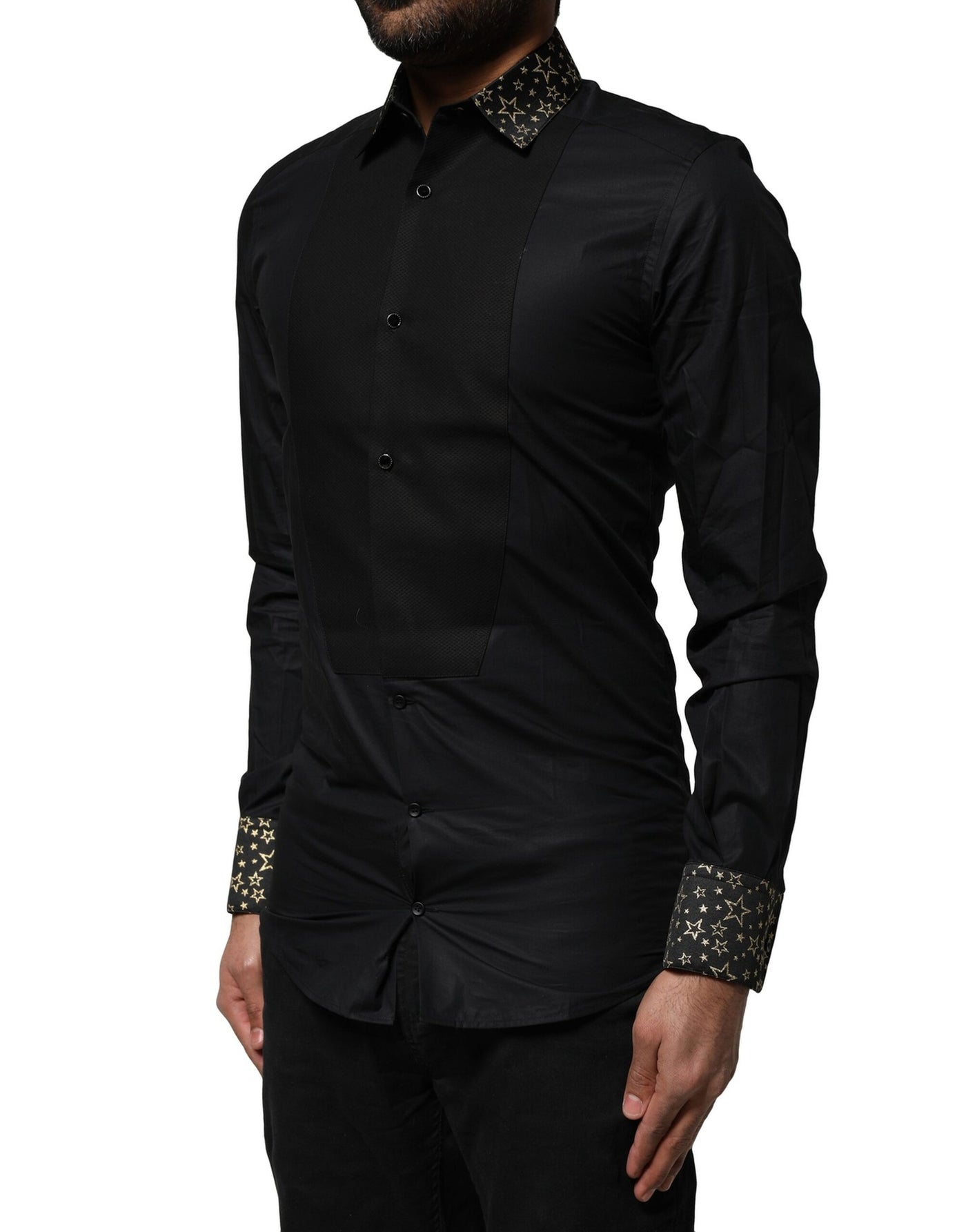 Dolce & Gabbana Schwarzes Baumwollhemd GOLD mit langen Ärmeln