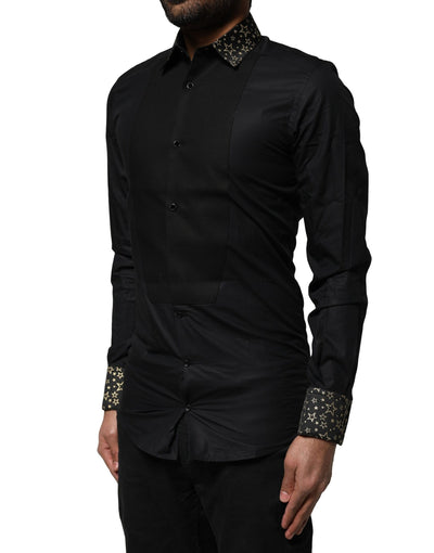 Dolce & Gabbana Schwarzes Baumwollhemd GOLD mit langen Ärmeln