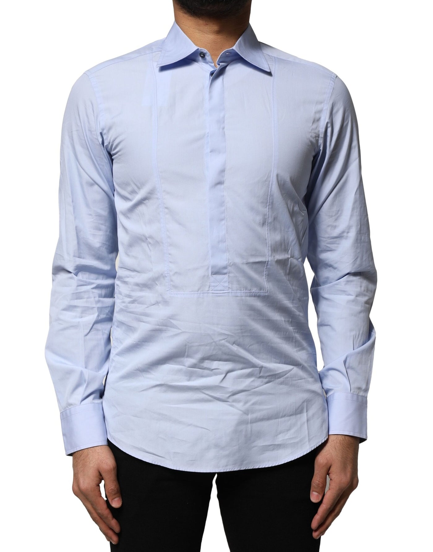 Dolce & Gabbana Hellblaues Baumwollhemd mit langen Ärmeln