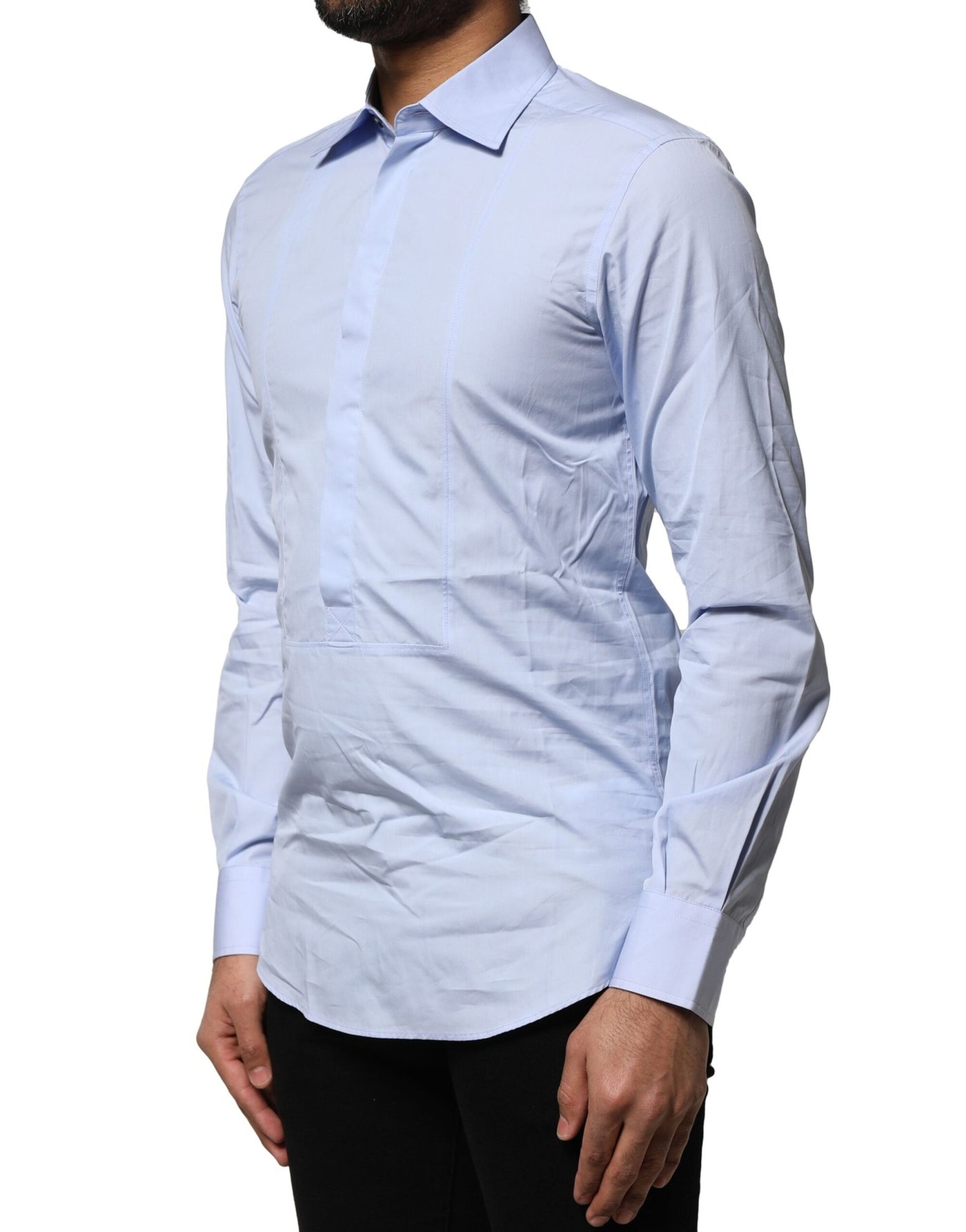 Dolce & Gabbana Hellblaues Baumwollhemd mit langen Ärmeln