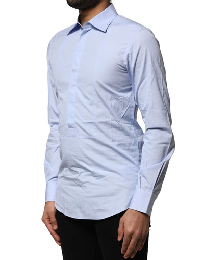 Dolce & Gabbana Hellblaues Baumwollhemd mit langen Ärmeln