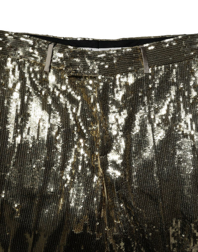 Dolce & Gabbana Goldfarbene Bermudashorts aus Polyester mit Paillettenverzierung