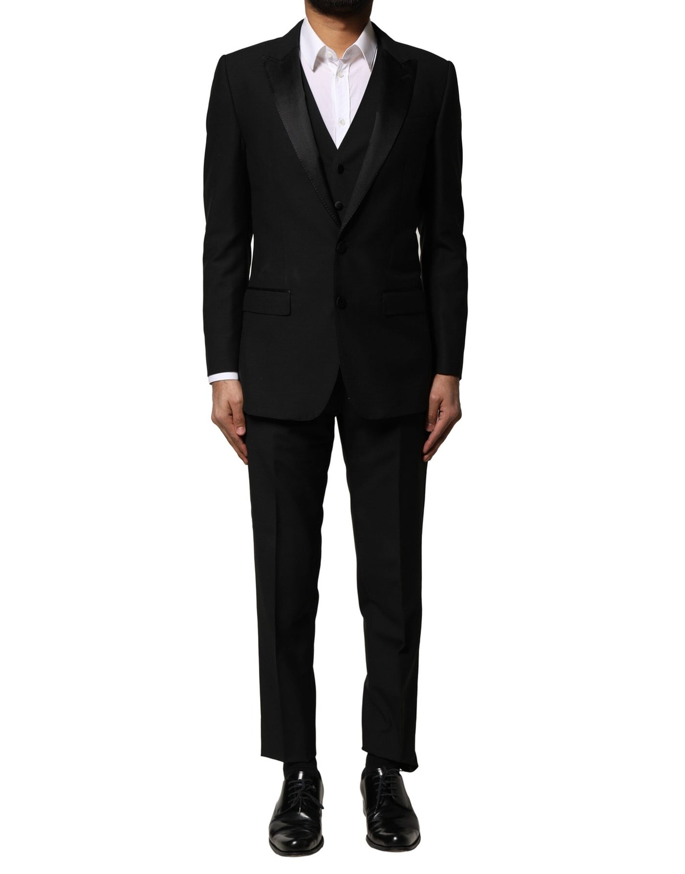 Dolce & Gabbana Schwarzer einreihiger Anzug aus Wolle (3 Teile)