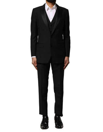 Dolce & Gabbana Schwarzer einreihiger Anzug aus Wolle (3 Teile)