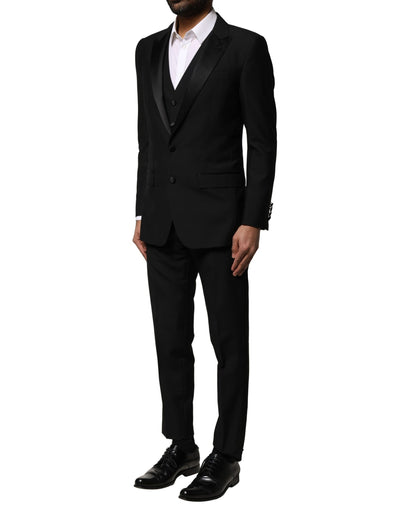 Dolce & Gabbana Schwarzer einreihiger Anzug aus Wolle (3 Teile)
