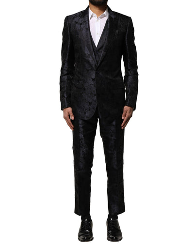 Dolce & Gabbana Schwarzer Jacquard 3 Stück einreihiger Anzug
