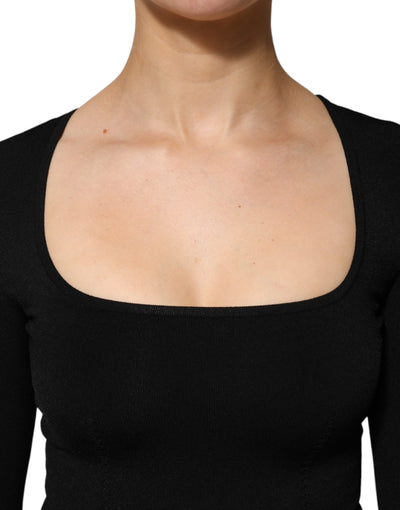 Dolce & Gabbana Schwarzes Langarm-Pullover-Top mit quadratischem Ausschnitt