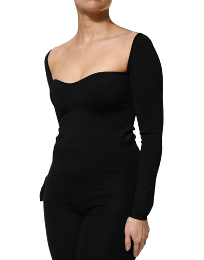 Dolce & Gabbana Schwarzer Viskose-Langarm-Pullover Bluse Top