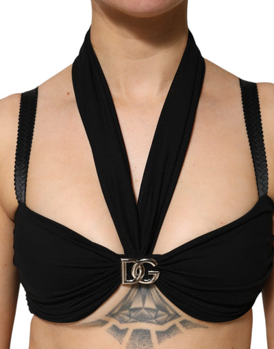 Dolce & Gabbana Schwarzes Cropped Viskose Halter Bustier Top