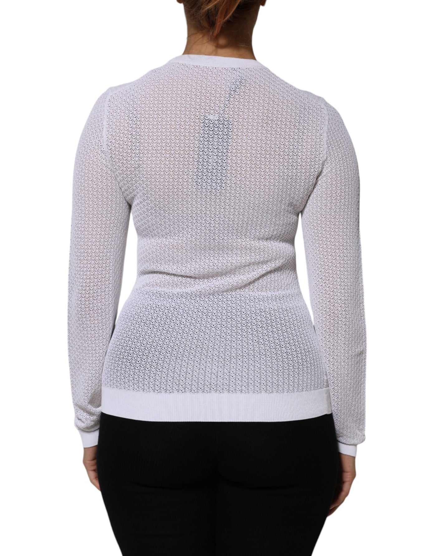 Dolce & Gabbana Weißer Rundhals-Pullover mit langen Ärmeln Top