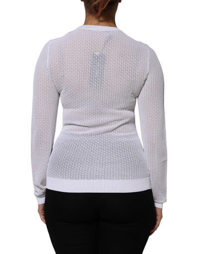 Dolce & Gabbana Weißer Rundhals-Pullover mit langen Ärmeln Top