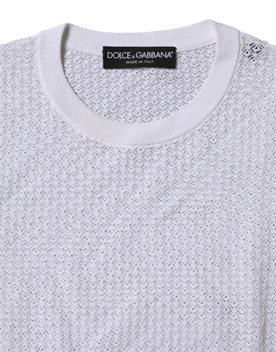 Dolce & Gabbana Weißer Rundhals-Pullover mit langen Ärmeln Top
