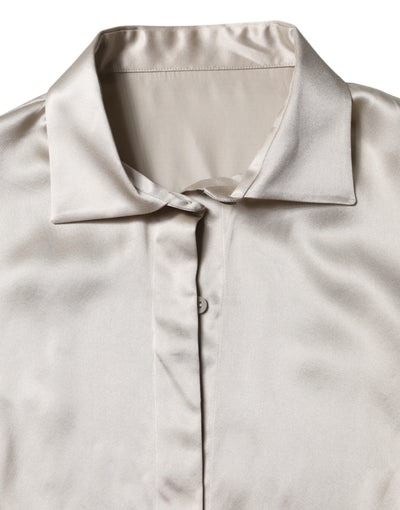 Dolce & Gabbana Beigefarbenes Satin-Seiden-Top mit langen Ärmeln