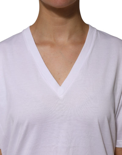 Dolce & Gabbana Weißes Baumwoll-T-Shirt mit kurzen Ärmeln und V-Ausschnitt