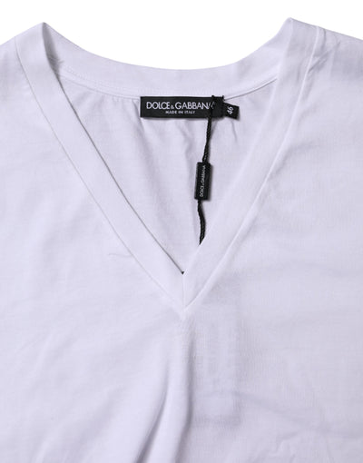 Dolce & Gabbana Weißes Baumwoll-T-Shirt mit kurzen Ärmeln und V-Ausschnitt