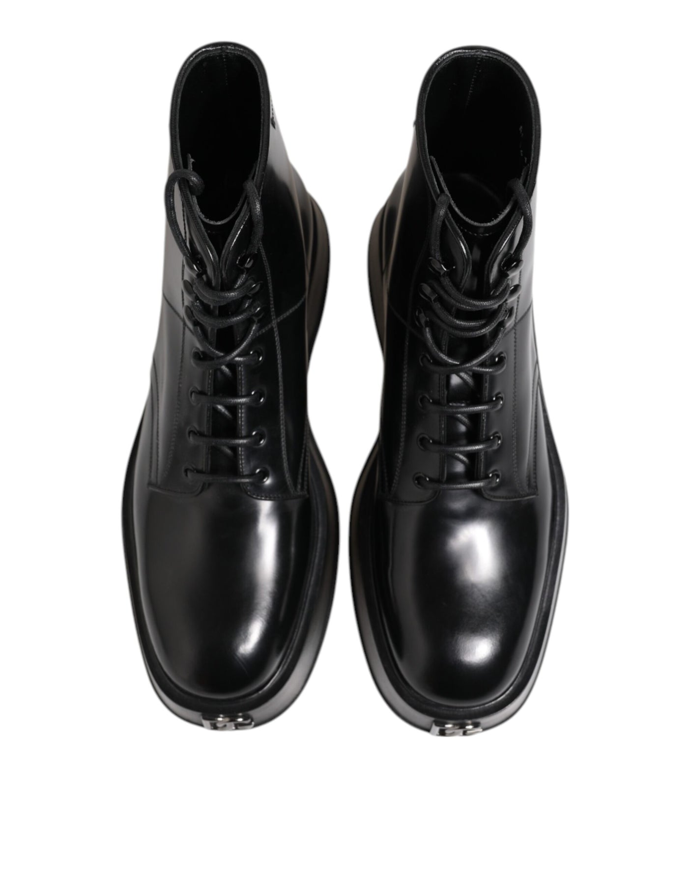 Dolce & Gabbana Schwarze Leder Logo-Stiefeletten Schnürschuhe