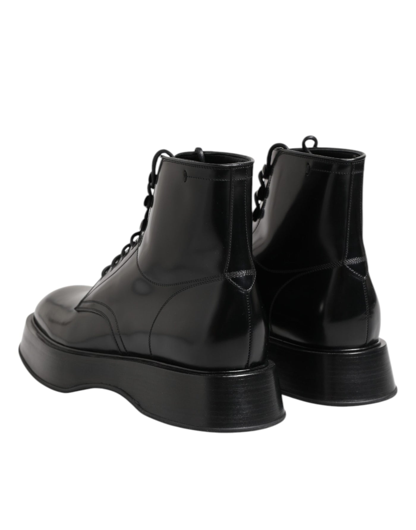 Dolce & Gabbana Schwarze Leder Logo-Stiefeletten Schnürschuhe
