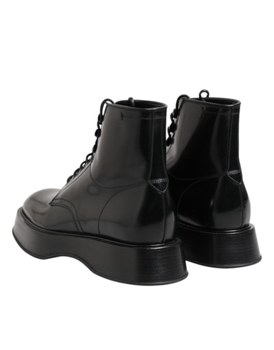 Dolce & Gabbana Schwarze Leder Logo-Stiefeletten Schnürschuhe