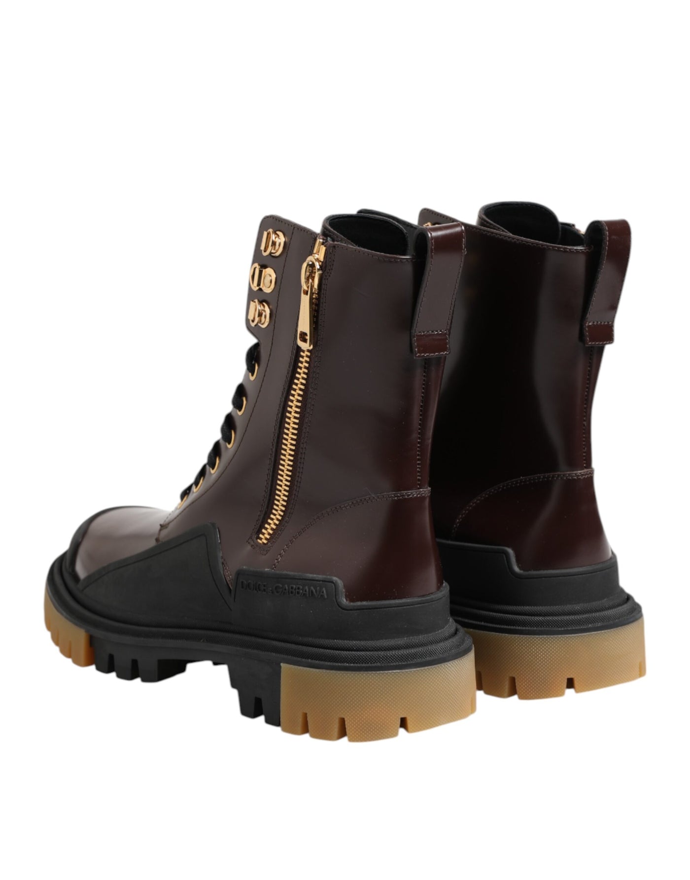 Dolce & Gabbana Braun Schwarz Leder Stiefel Reißverschluss Schnürschuhe