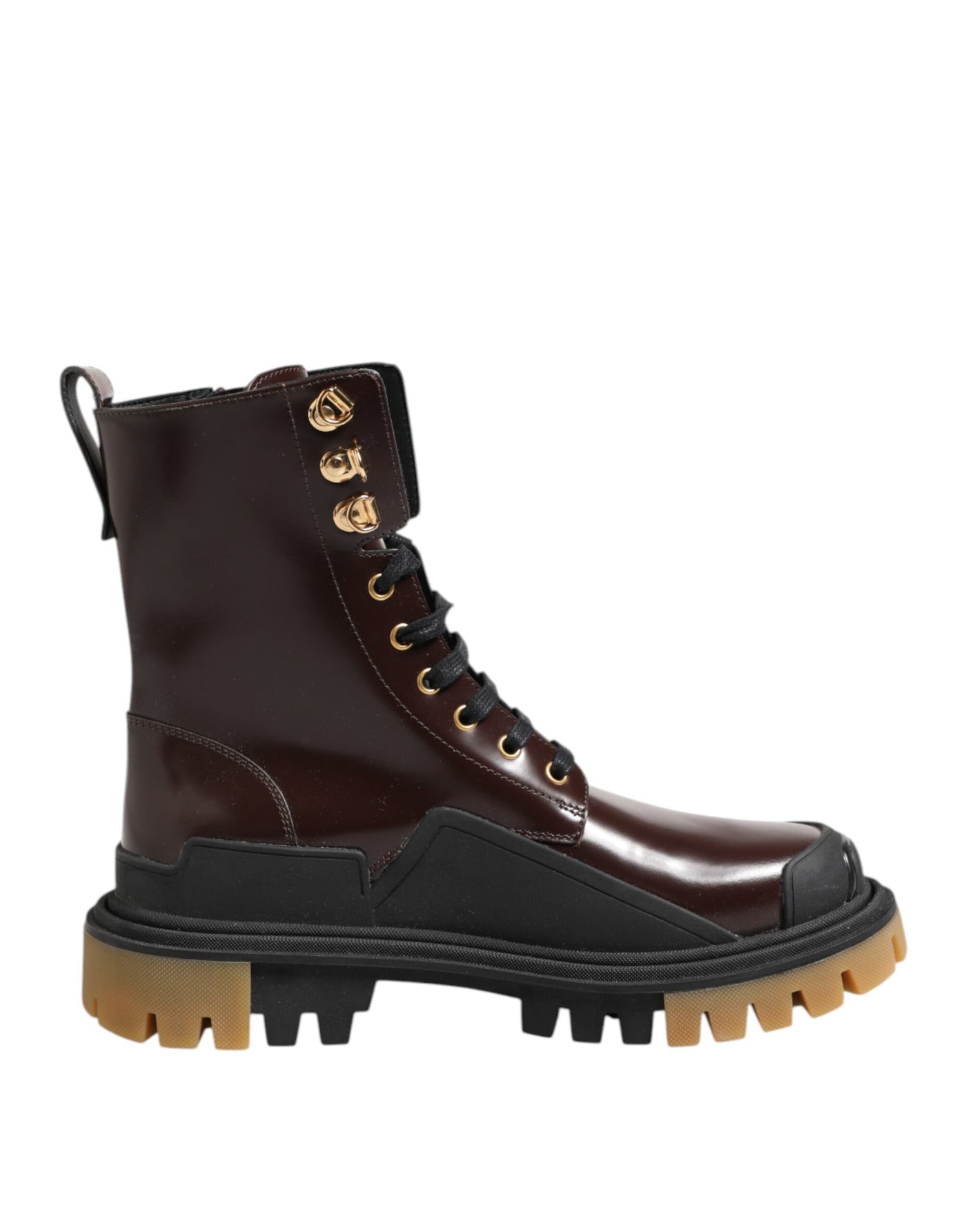 Dolce & Gabbana Braun Schwarz Leder Stiefel Reißverschluss Schnürschuhe