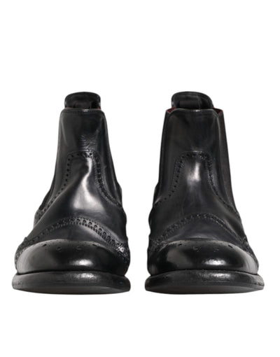 Dolce & Gabbana Schwarze Lederstiefeletten Slip On Schuhe