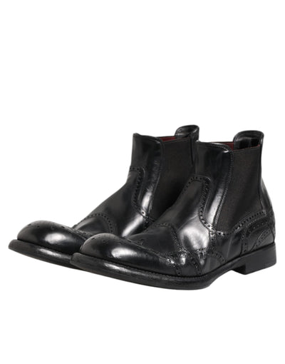 Dolce & Gabbana Schwarze Lederstiefeletten Slip On Schuhe