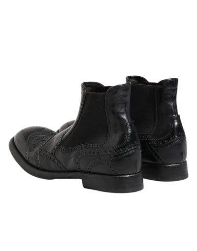 Dolce & Gabbana Schwarze Lederstiefeletten Slip On Schuhe