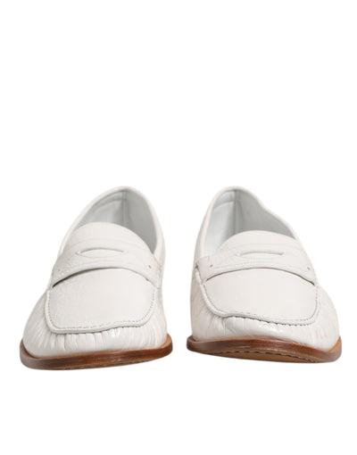 Dolce & Gabbana Weiß Leder Loafers Mokassins Slip On Schuhe