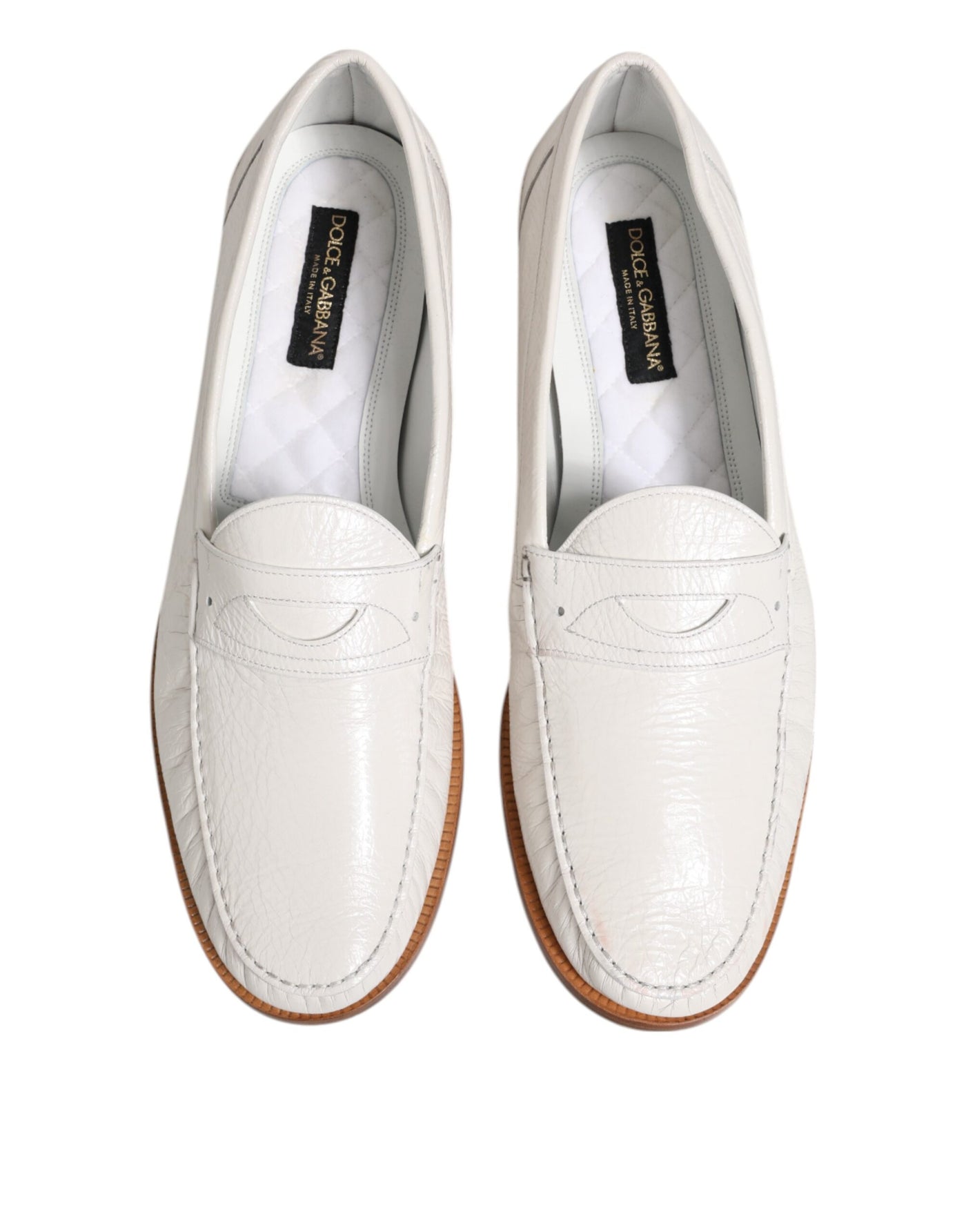 Dolce & Gabbana Weiß Leder Loafers Mokassins Slip On Schuhe