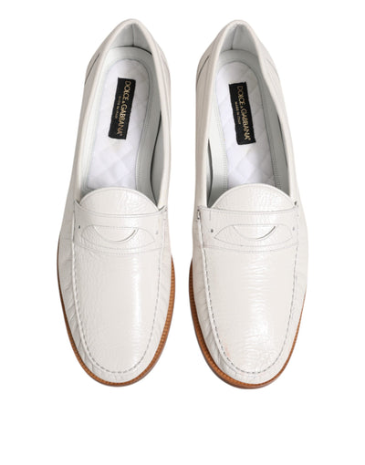 Dolce & Gabbana Weiß Leder Loafers Mokassins Slip On Schuhe