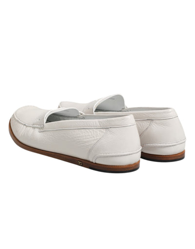Dolce & Gabbana Weiß Leder Loafers Mokassins Slip On Schuhe