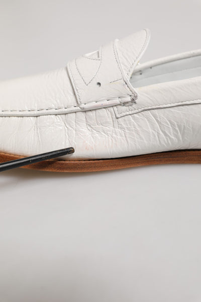 Dolce & Gabbana Weiß Leder Loafers Mokassins Slip On Schuhe